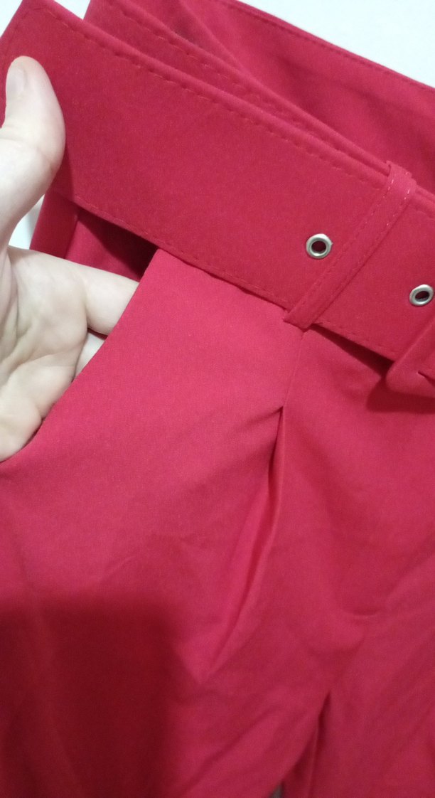 Kemerli Kırmızı Kadın Kumaş Pantolon - Görsel 3