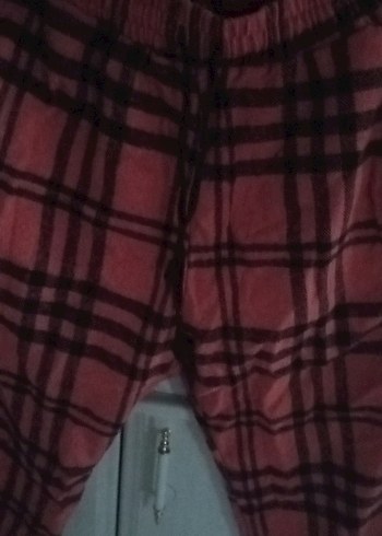 Kadın Pembe Ekoseli Rahat Kesim Kumaş Pantolon - Görsel 4