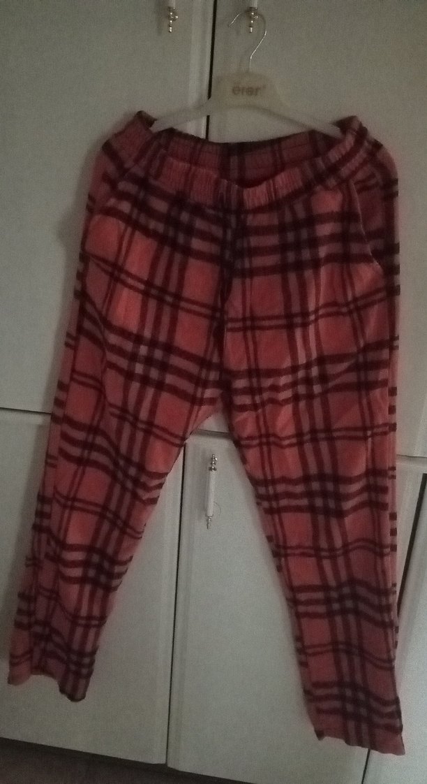 Kadın Pembe Ekoseli Rahat Kesim Kumaş Pantolon - Görsel 5