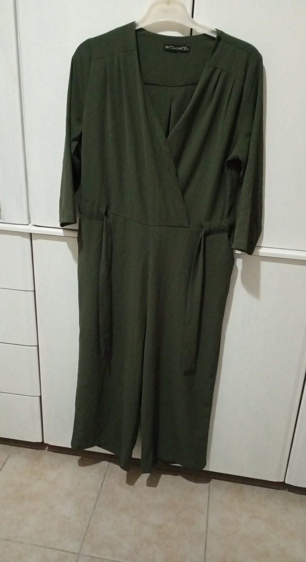 Kadın Yeşil Uzun Kollu Kemerli Tulum - Görsel 5