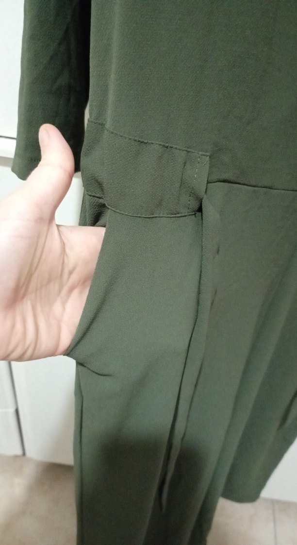 Kadın Yeşil Uzun Kollu Kemerli Tulum - Görsel 3