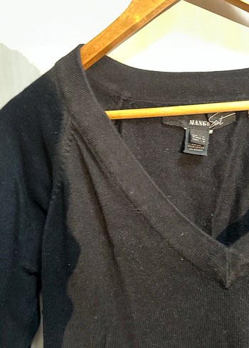 Siyah V Yakalı Kadın Triko mango - Görsel 2