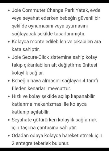  Beden Joie Commuter Change Park Yatak 