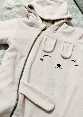 Kürklü Kapüşonlu Pembe Bebek Tulumu - Görsel 2