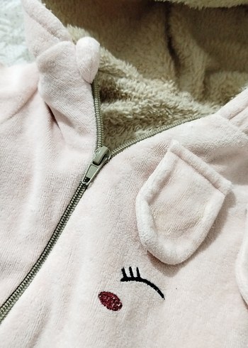 Kürklü Kapüşonlu Pembe Bebek Tulumu - Görsel 3