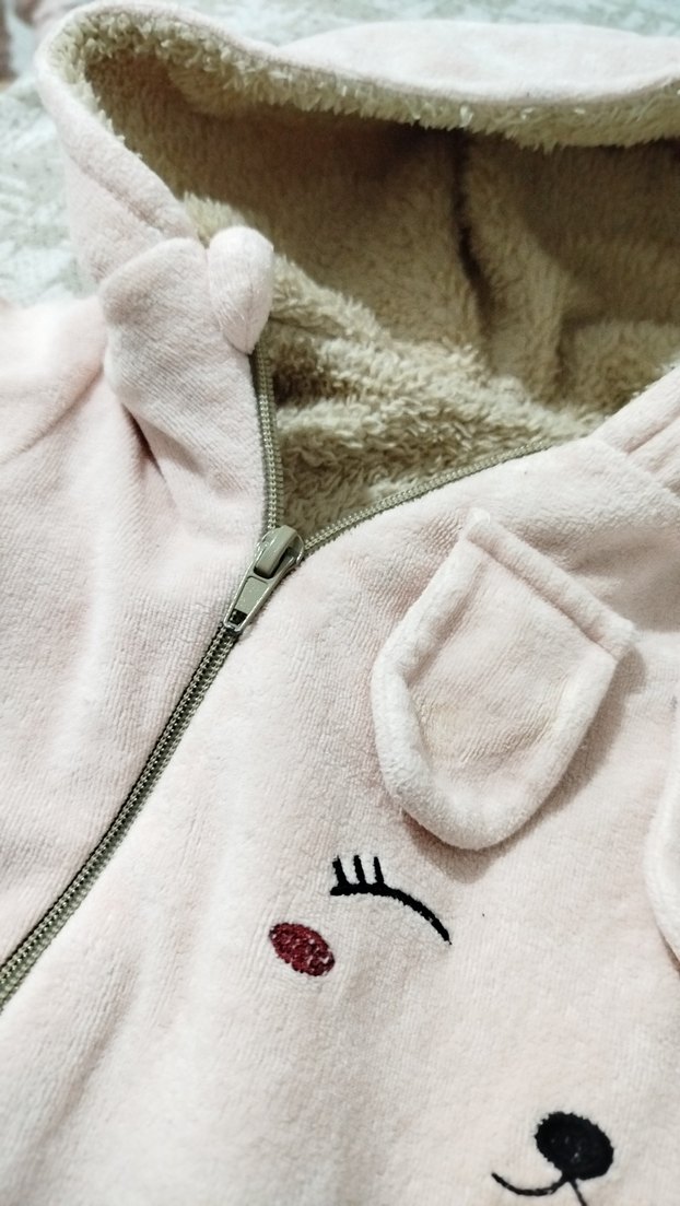 Kürklü Kapüşonlu Pembe Bebek Tulumu - Görsel 3