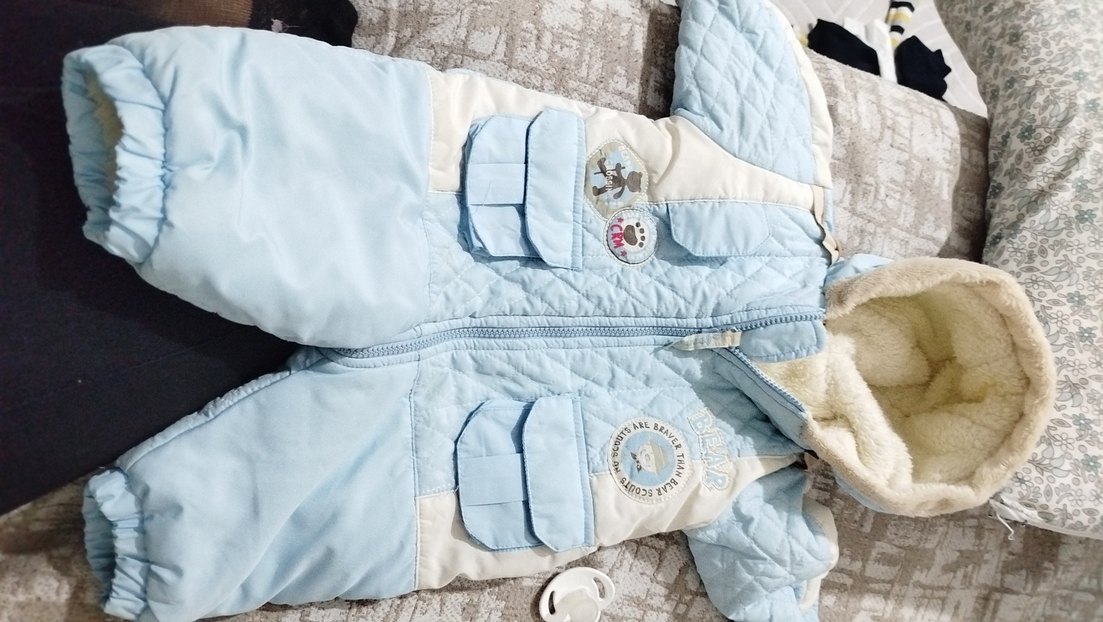 Mavi Erkek Bebek Fermuarlı Kış Tulumu - Görsel 2