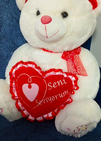 Kalpli Beyaz Peluş Ayı - Görsel 2