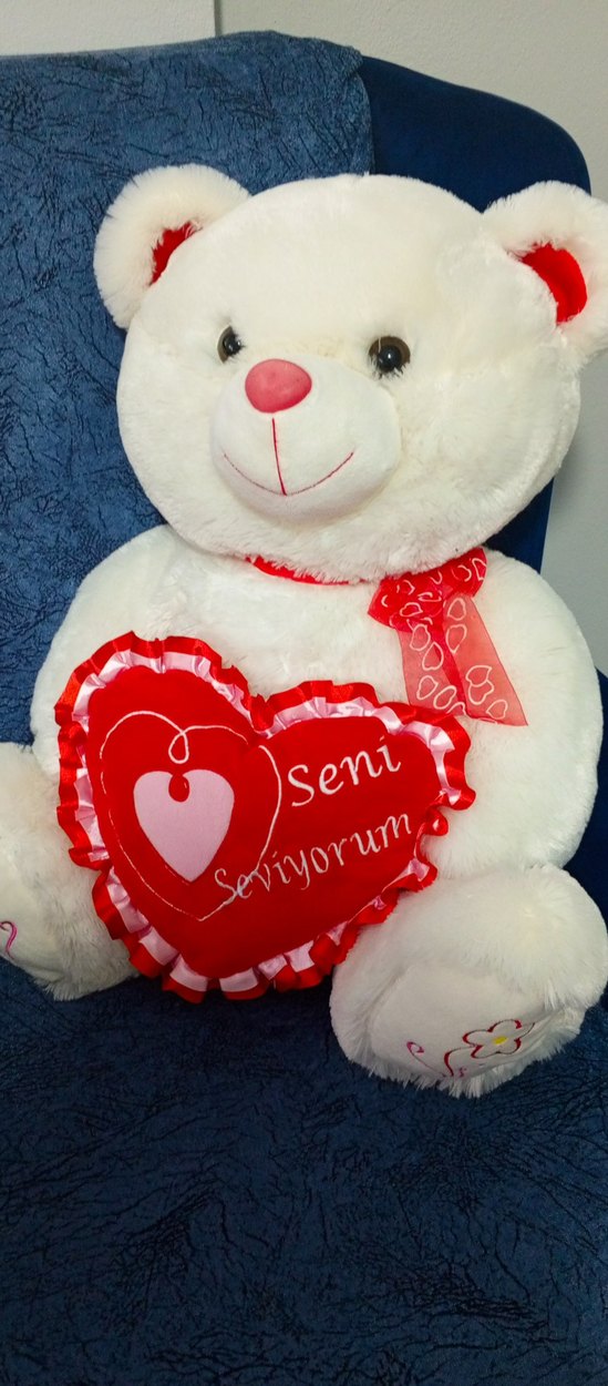 Kalpli Beyaz Peluş Ayı - Görsel 2