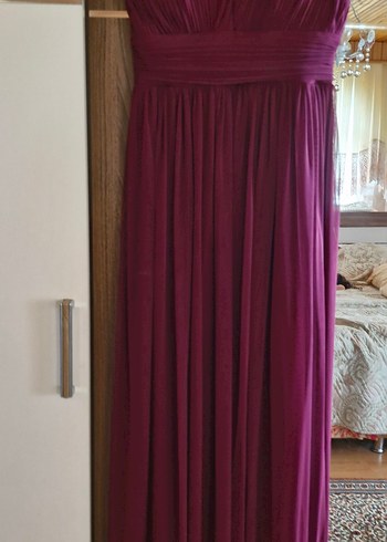 Bordo Drapeli Uzun Abiye Elbise