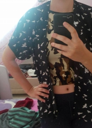 Kuş desenli Salaş Hırka Kimono