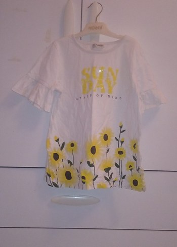 Kız Çocuk Beyaz T-shirt, Kısa Kollu, Fırfırlı