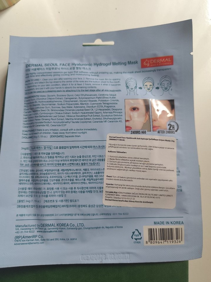 Dermal Seoul Face Şeffaflaşan Jel Maske |Nemlendirici | Etiketli - Görsel 2