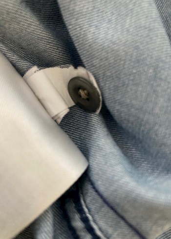 l Beden Düğmeli Mavi Denim Kadın Gömlek