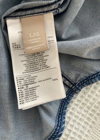 l Beden mavi Renk Düğmeli Mavi Denim Kadın Gömlek