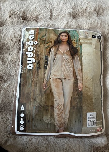 Bej Baskılı Uzun Kollu Kadın Pijama Takımı - Görsel 2