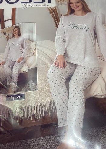 Uzun Kollu Gri Desenli Kadın Pijama Takımı - Görsel 2