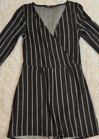 Bershka Çizgili Siyah Mini Tulum - Görsel 2