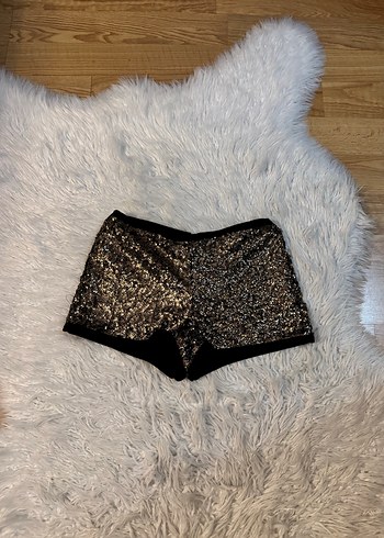 Mango Parlak Pul Payetli  Altın Mini Şort - Görsel 5