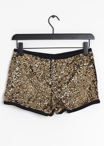 Mango Parlak Pul Payetli  Altın Mini Şort - Görsel 3