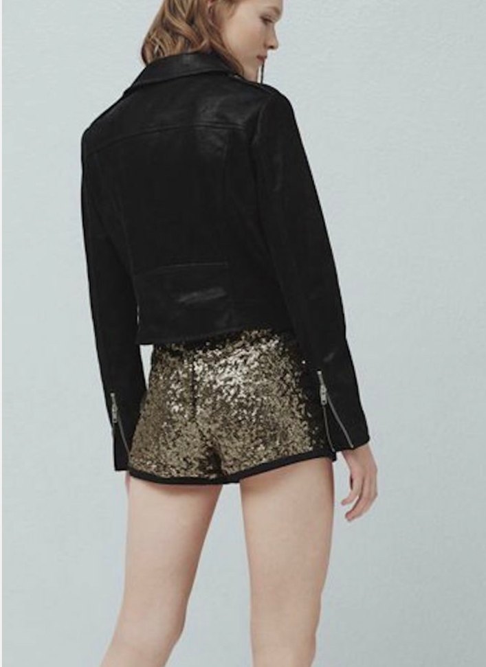 Mango Parlak Pul Payetli  Altın Mini Şort - Görsel 2