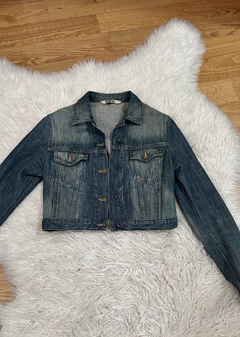 Mavi jeans Crop Düğmeli Koyu Mavi Kadın Denim Ceket - Görsel 7