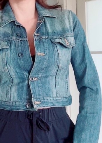 Mavi jeans Crop Düğmeli Koyu Mavi Kadın Denim Ceket - Görsel 3