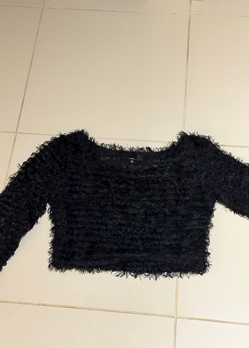 Siyah Tüylü Kadın Triko Kazak - Görsel 2