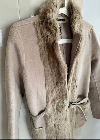 İpekyol Bej Kadın Kürk Detaylı Midi Kaban - Görsel 5