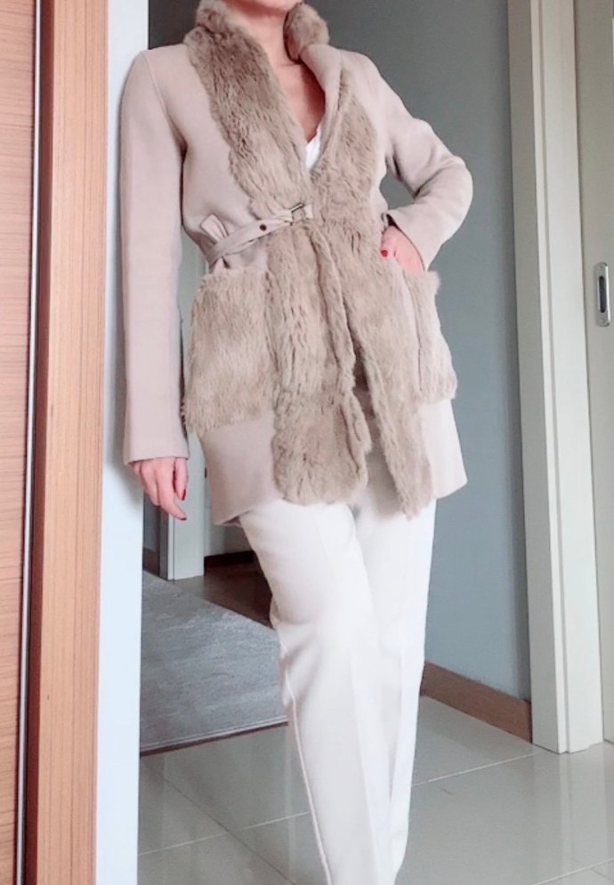 İpekyol Bej Kadın Kürk Detaylı Midi Kaban - Görsel 4