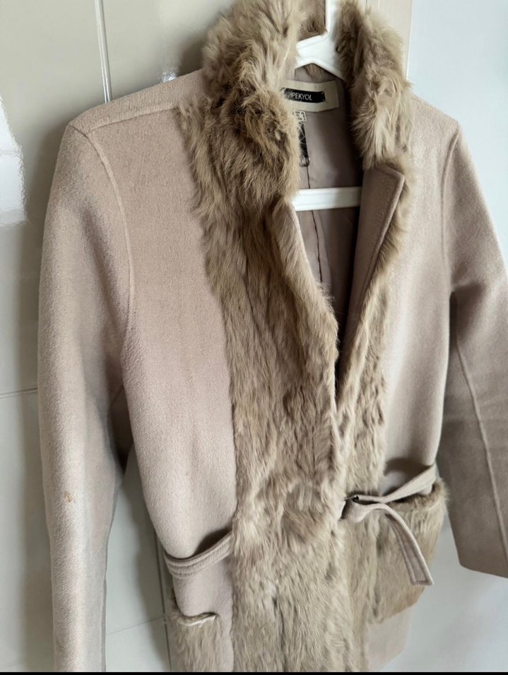 İpekyol Bej Kadın Kürk Detaylı Midi Kaban - Görsel 5