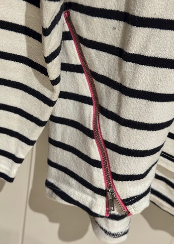 H&M Kadın Beyaz Siyah  Çizgili Pamuklu Uzun Kollu Kazak - Görsel 4