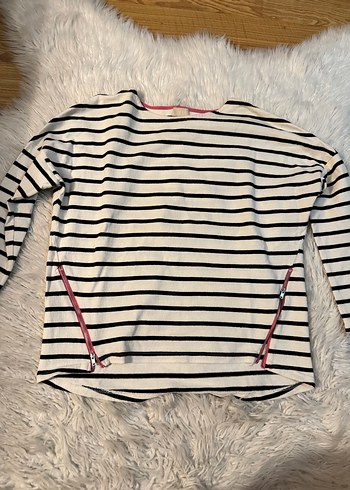 H&M Kadın Beyaz Siyah  Çizgili Pamuklu Uzun Kollu Kazak - Görsel 3