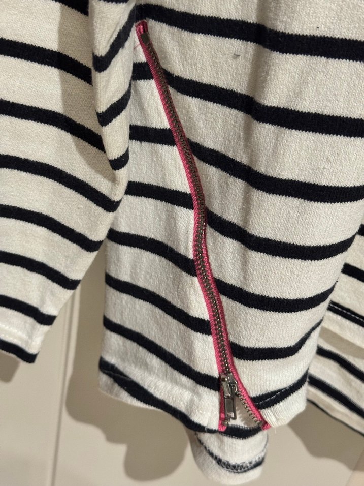 H&M Kadın Beyaz Siyah  Çizgili Pamuklu Uzun Kollu Kazak - Görsel 4