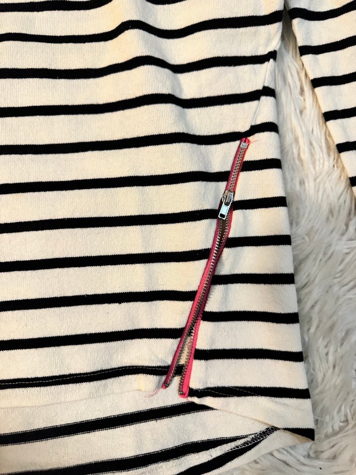 H&M Kadın Beyaz Siyah  Çizgili Pamuklu Uzun Kollu Kazak - Görsel 5