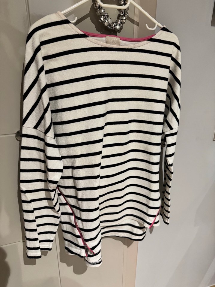 H&M Kadın Beyaz Siyah  Çizgili Pamuklu Uzun Kollu Kazak - Görsel 2