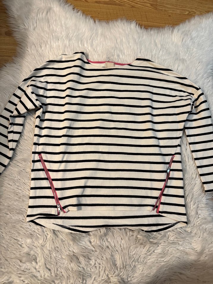 H&M Kadın Beyaz Siyah  Çizgili Pamuklu Uzun Kollu Kazak - Görsel 3