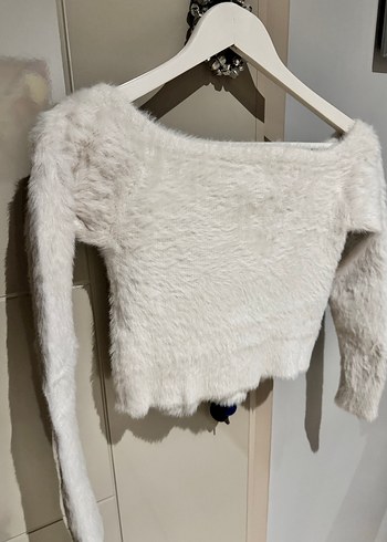 H&M Beyaz Kadın Kürk Uzun Kollu Triko - Görsel 5