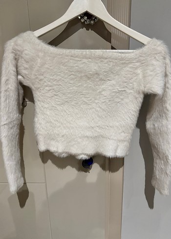 H&M Beyaz Kadın Kürk Uzun Kollu Triko - Görsel 6