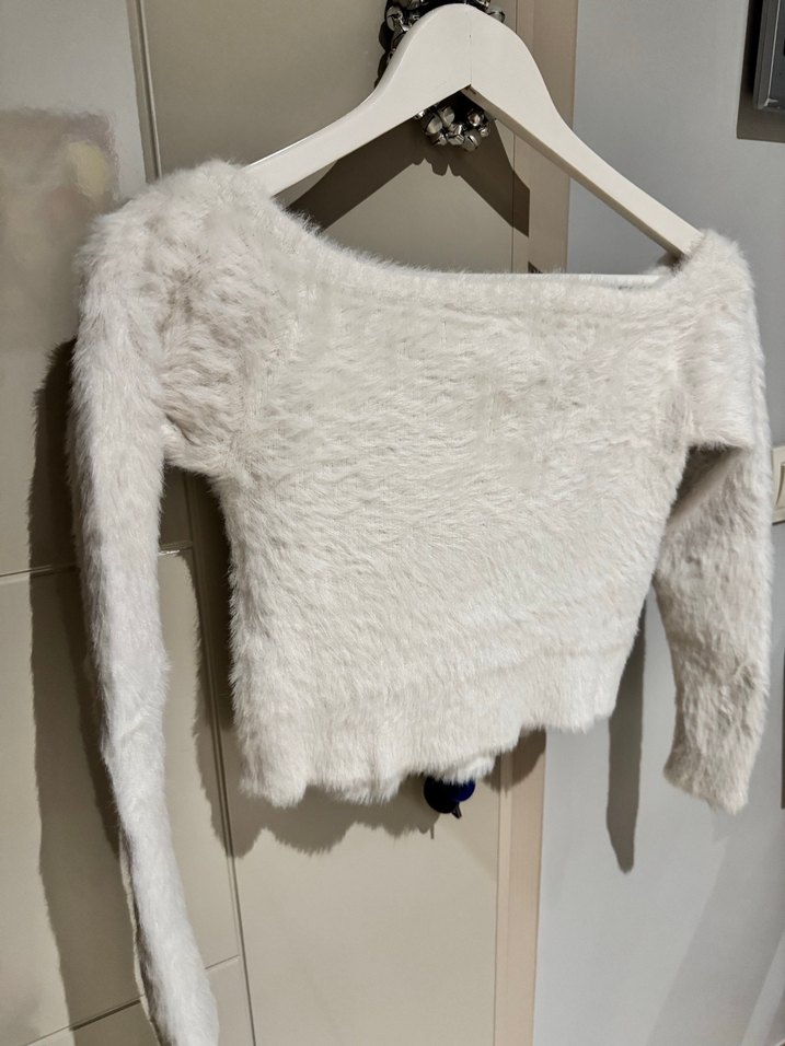 H&M Beyaz Kadın Kürk Uzun Kollu Triko - Görsel 5