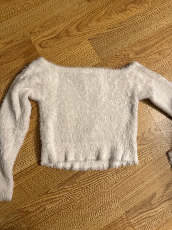 H&M Beyaz Kadın Kürk Uzun Kollu Triko - Görsel 3