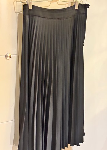 H&M Uzun Pilili Siyah Saten  Etek - Görsel 6