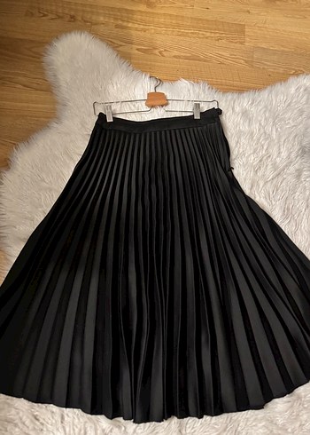 H&M Uzun Pilili Siyah Saten  Etek - Görsel 5