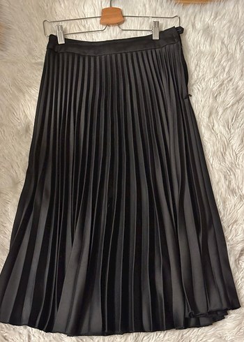 H&M Uzun Pilili Siyah Saten  Etek - Görsel 3