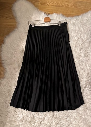 H&M Uzun Pilili Siyah Saten  Etek - Görsel 4