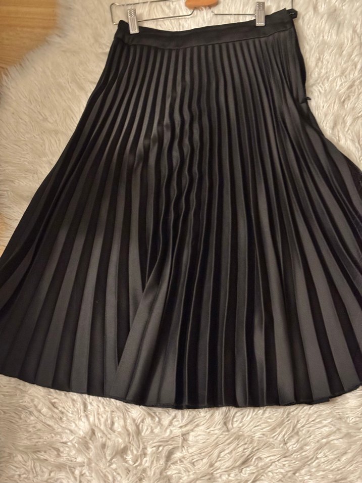 H&M Uzun Pilili Siyah Saten  Etek - Görsel 2