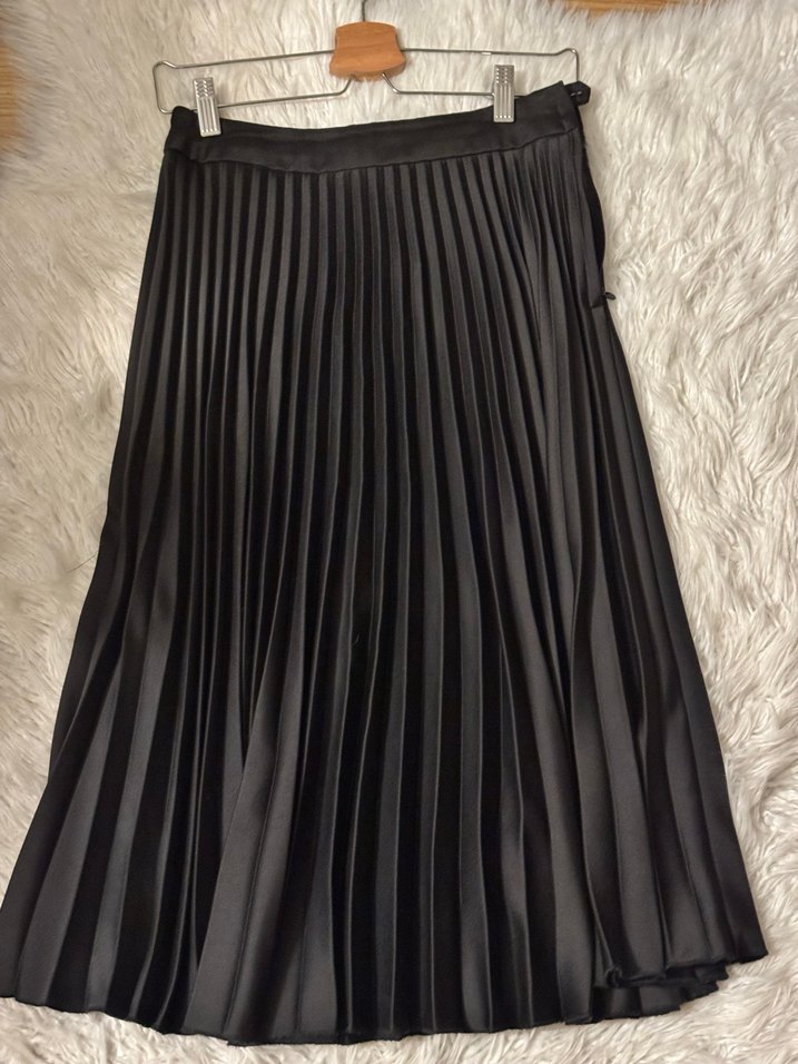 H&M Uzun Pilili Siyah Saten  Etek - Görsel 3