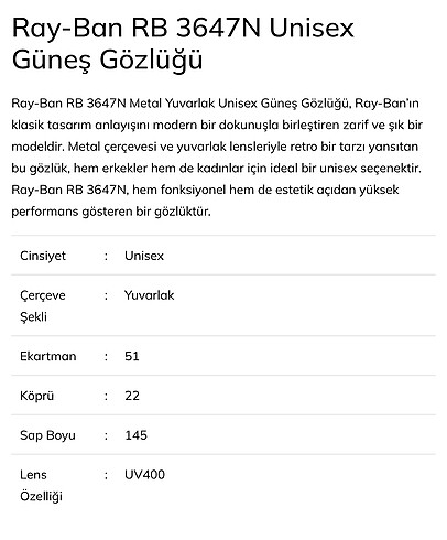 Beden mavi Renk Rayban gözlük