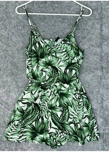 H&M Yeşil Desenli Askılı Mini Tulum
