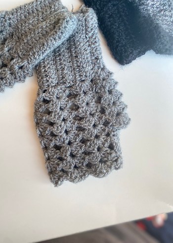 El Emeği Gri Örgü Bohem Kadın Eldiveni - Görsel 3